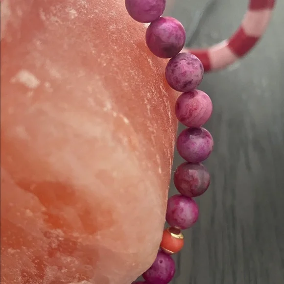 Studio Barse Purple and Coral Beaded Necklace with Marbled Pendant - Picture 6 of 7